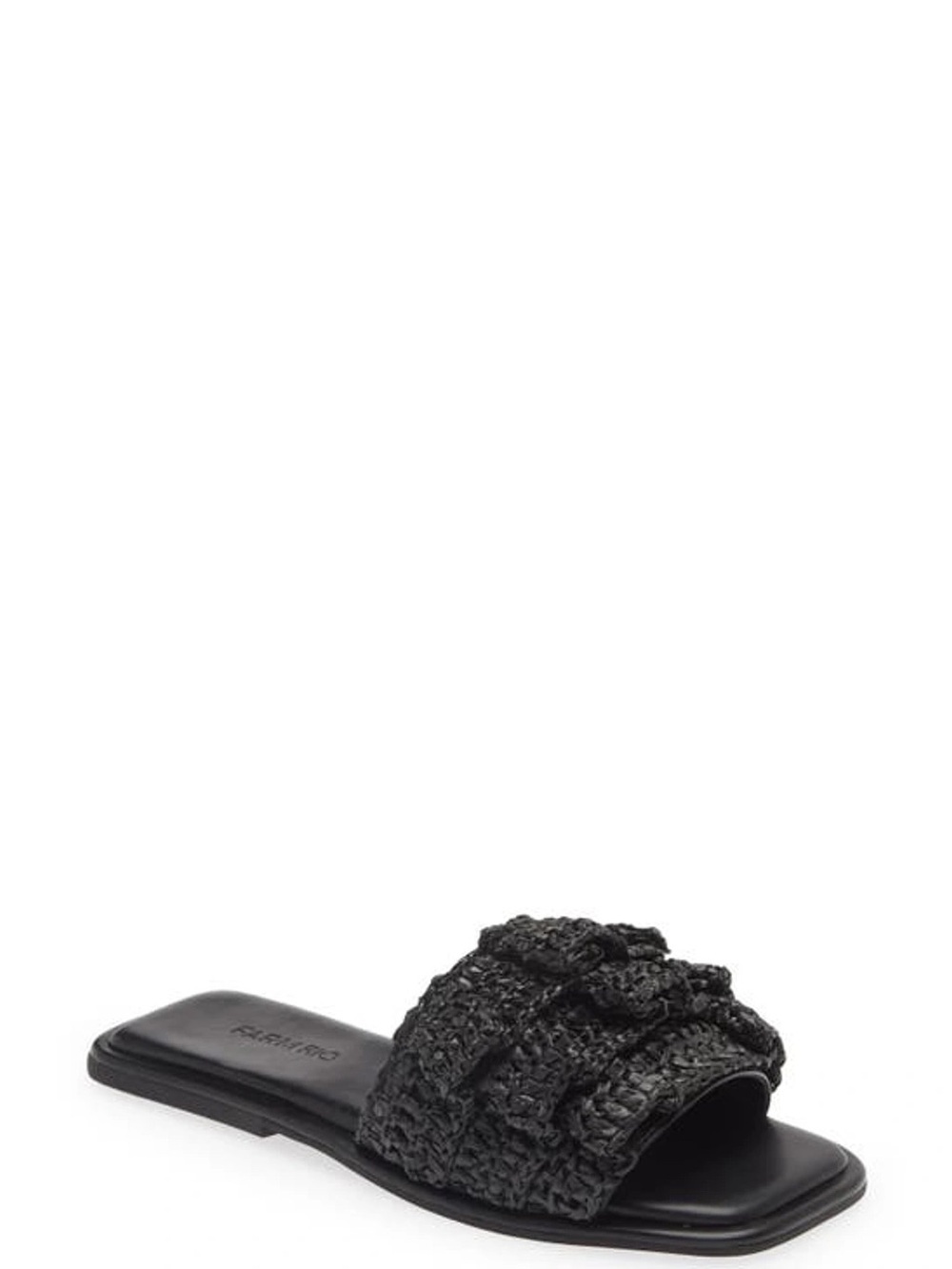 FARM RIO Black Ruffle Raffia Slide Sandals